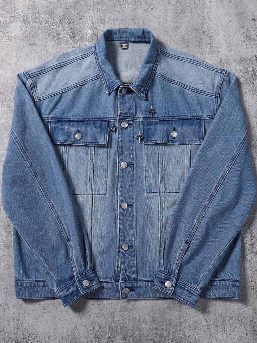 Manfinity EMRG Men's Light Blue Washed Casual Loose Denim Jacket - Light Wash - View 1