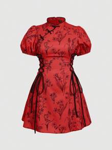 SHEIN MOD Vestido corto cheongsam de cuello alto y abotonado estilo chino talla grande