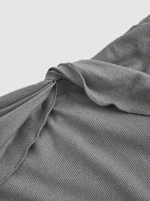 SHEIN MOD Plus Size Black Off Shoulder Sweet Bell Sleeve Ruffled Hem Knit Dress - Grey - View 3