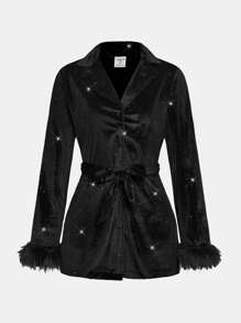 Teen Girls' Autumn Lapel Neck Long Sleeve Metallic Shiny Elegant Jacket