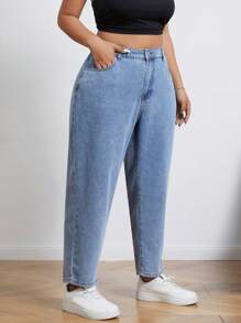 SHEIN ICON Kích thước lớn Quần jean Tapered - Màu xanh lam - Xem 6