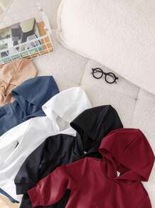 SHEIN Leap Crew 5件/包 男女宝宝可爱休闲纯色套头卫衣，百搭易穿，适合秋冬季节，幼儿园、户外、运动、日常穿着 - 彩色 - 查看 5