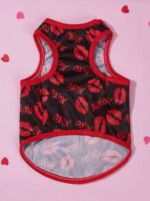 PETSIN 1 pieza Chaleco para mascotas con estampado de labios de color contrastado y patrón XO - Multicolor - Ver 3