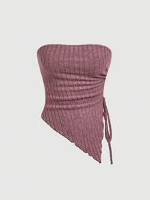 SHEIN MOD Women Casual Solid Color Asymmetrical Hem Tube Top - Red Violet - View 1