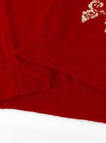 SHEIN Clasi Jersey holgado de talla grande elegante con decoración de moño y bordado de perlas, color rojo, para el invierno