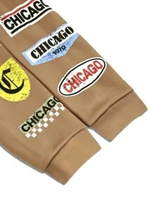 Manfinity EMRG Áo hoodie rút dây in khẩu hiệu cỡ lớn cho nam, áo nỉ dài tay thường ngày - Màu Khaki - Xem 4