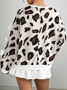 Chiquease 女士豹纹蝴蝶结装饰圆领长袖运动衫 - 彩色 - 查看 2
