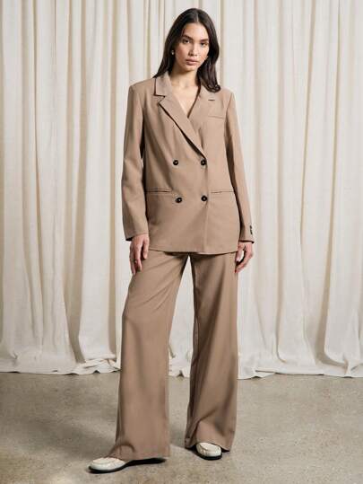 AiiRZ 超大双排扣长袖西装外套搭配阔腿裤两件套西装套装