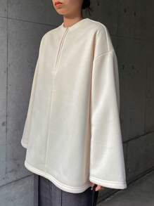 FRIFUL 女士纯色半拉链休闲长袖T恤，带保暖内衬，冬季 - 米色 - 查看 6