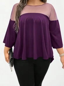SHEIN LUNE Chemise violette tressée et à maille extra évasée pour grandes tailles, convient pour Noël, Halloween, Nouvel An, Nouvel An chinois - Prune - Voir 1