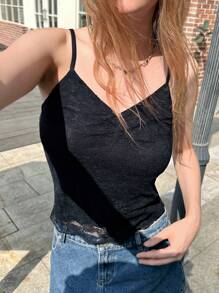 INAWLY Women's Summer Ruched Fitted Fashion Black Cami Top - Black - View 4