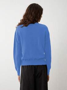 Flirla Women US Flag Pattern Round Neck Drop Shoulder Long Sleeve Casual Sweater, Autumn/Winter Knit Pullover Fall - Blue - View 2