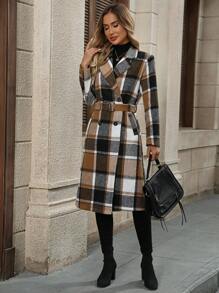 EMERY ROSE Women's Front Button Long Sleeve Notched Collar Plaid Minimalist Jacket