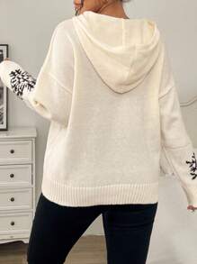 EMERY ROSE Plus Size Women Winter Crew Neck Cute Snowflake Pattern Snowman Embroidery Loose Drop Shoulder Casual Hooded Sweater Knit Pullover Fall Outfit Autumn