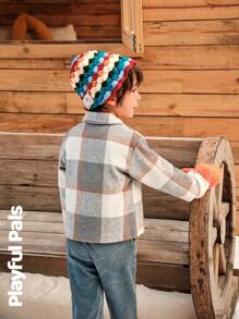 SHEIN 冬季男童格子长袖单排扣口袋休闲夹克 - 彩色 - 查看 2