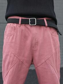 Manfinity EMRG Men's Casual Loose Fit Solid Color Wide Leg Jeans, Belts Not Included - Pink - View 8