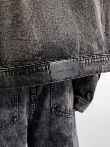 NEON BLANC 男士街头风格字母贴片黑色口袋编织棉质深色牛仔布长袖夹克 - 灰色 - 查看 6