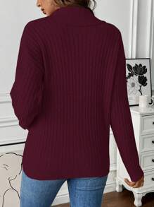 SHEIN LUNE Áo len nữ dài tay, màu trơn, cài cúc phía trước, kiểu dáng tối giản, thích hợp mặc mùa thu đông. - Màu Đỏ Sâu - Xem 2