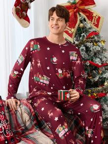 Men's Christmas Print Long Sleeve & Long Pants Pajama Set