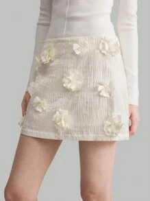 Ontre 1 chiếc váy trang trí hoa thanh lịch màu mơ cho nữ mùa thu - Màu be - Xem 7