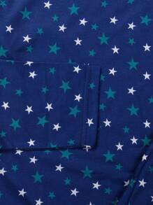 青少年女孩五角星印花圆领长袖上衣和裤子休闲睡衣套装 - 寶藍色 - 查看 6