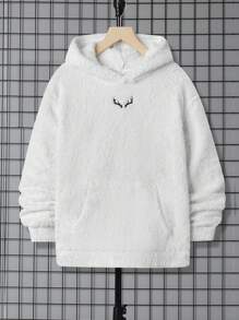 SHEIN Sudadera con capucha informal para niño preadolescente con forro polar bordado reversible