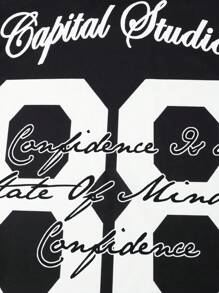 ROMWE MEN Street Life 男士字母和数字印花宽松二合一 T 恤，街头风格 - 黑色 - 查看 3