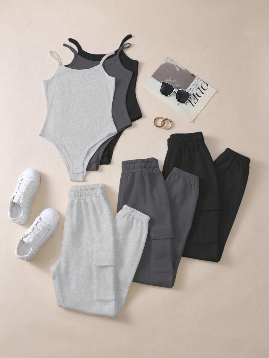 SHEIN Unity Ladies' Solid Color Cami Bodysuit And Pants Combo for Sale ...