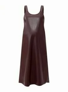 SHEIN Set de 2 piezas Top de manga larga y vestido sin mangas de maternidad - Marrón - Ver 6