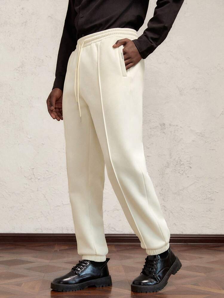 Men Slim Fit Full Length Drawstring Waist Fleece Sweatpants, For Autumn/Winter