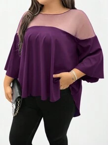 SHEIN LUNE Chemise violette tressée et à maille extra évasée pour grandes tailles, convient pour Noël, Halloween, Nouvel An, Nouvel An chinois - Prune - Voir 4