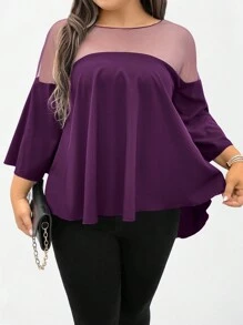 SHEIN LUNE Chemise violette tressée et à maille extra évasée pour grandes tailles, convient pour Noël, Halloween, Nouvel An, Nouvel An chinois - Prune - Voir 6