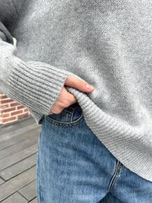 INAWLY Women's Asymmetrical Neck Batwing Sleeve Solid Color Sweater, Autumn Winter Knit Pullover Fall - Grey - View 3