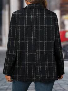 SHEIN LUNE Plus Size Plaid Printed Double-Breasted Casual Blazer For Autumn - Black - View 2