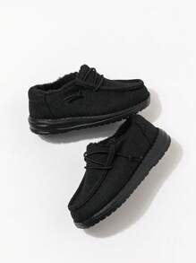 أحذية رياضية جديدة للخريف/الشتاء ذات لون أسود ثابت ، مبطنة حرارياً، سهلة الارتداء ،مع نعل مُقاوم للانزلاق، مناسبة لعيد الميلاد