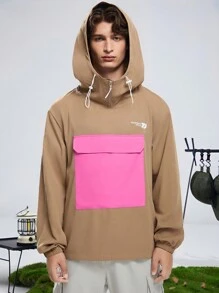 Manfinity VCAY Chaqueta con capucha de manga larga con cuello alto, de patchwork tejido, de uso diario y casual para hombre