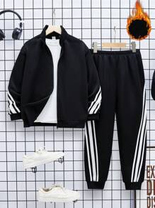 Manfinity VCAY 2pcs Men's Knitted Casual Loose Long Sleeve Cardigan & Drawstring Waist Straight Leg Pants Suit Set