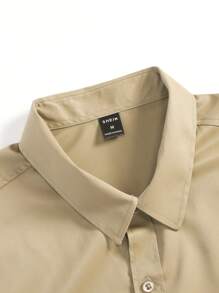 Manfinity Mode Men Solid Color Button Front Casual Long Sleeve Formal Shirt, For Fall, Ceremony - Khaki - View 4