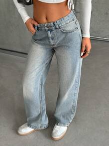 EURMUSE WOMEN STRAIGHT LOW WAIST JEANS - Medium Wash - View 7