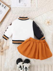 2 件套女婴休闲运动棒球夹克和百褶裙，春/秋 - 棕色 - 查看 2