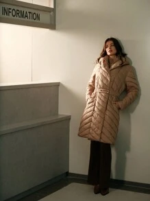 Anewsta Women's Long Belt Hooded Cargo Jacket, Light Brownish-Beige - Coffee Brown - View 8