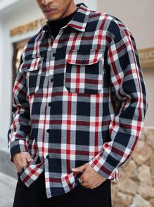 Manfinity Homme Men Casual Plaid Shacket, Autumn/Winter,Fall Men Clothes,Winter Men Jacket,Warm Jacket,Plaid Shirt - Multicolor - View 6