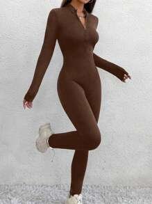 Lunelith SHEIN Lunessa Mono térmico de una sola pieza con cremallera, manga larga, de licra y con forro para otoño/invierno