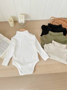 SHEIN Leap Crew 4件套男婴男女通用连体衣，柔软弹力罗纹针织面料，长袖连体衣，日常必备