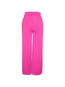 Casual Versatile Solid Color Wide Leg Pants - Hot Pink - View 2