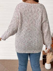 SHEIN VCAY 大码女式蝙蝠袖 V 领套头毛衣，带花卉欧根纱设计，秋冬款 - 彩色 - 查看 2