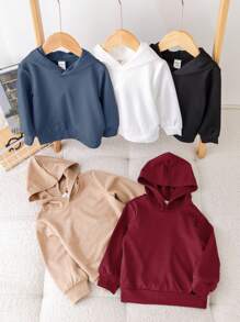 SHEIN Leap Crew 5件/包 男女宝宝可爱休闲纯色套头卫衣，百搭易穿，适合秋冬季节，幼儿园、户外、运动、日常穿着 - 彩色 - 查看 4