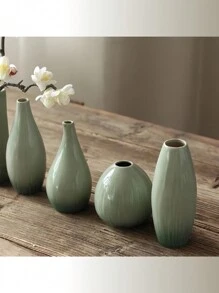 SHEIN 极简主义陶瓷花瓶套装 - 北欧风格餐桌中心装饰，适用于餐厅和水培植物 | 防水圣诞礼物，带节日装饰（可用洗碗机清洗的家居装饰） - 綠色 - 查看 2
