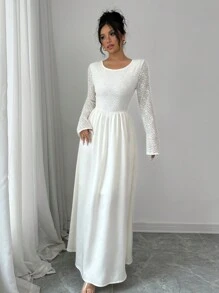 Elenzga Vestido de cóctel elegante de color albaricoque para mujer, para fiesta, boda, vestido de alto nivel con mezcla de encaje, espalda abierta, de seda y satén, corte evasé
