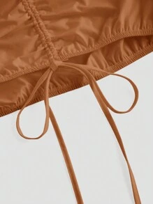 SHEIN MOD 大码女式浪漫复古荷叶边心形领口泡泡袖前抽绳褶皱衬衫 - 鏽棕色 - 查看 3